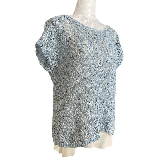 Lucky Brand Blue White Open Knit Scoop Neck Boho Knit Sweater Shirt Size Medium - Picture 3 of 16